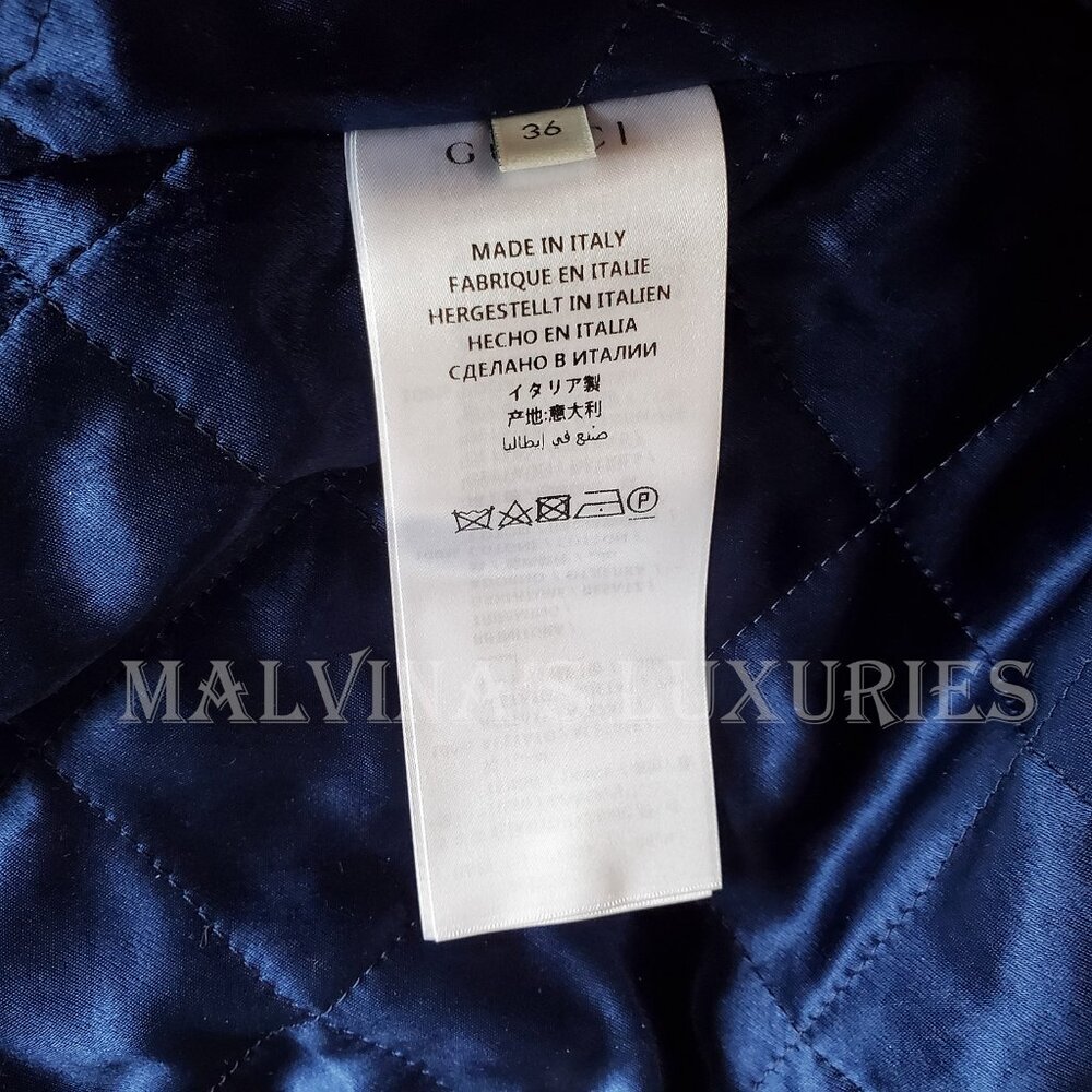 GUCCI JACKET BOMBER BOSCO ORSO PATCHES PURPLE SATIN w LOGO DETAIL - Picture 10 of 11